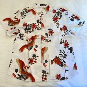 Men’s Casual Floral Print Short Sleeve Shirt: Medium